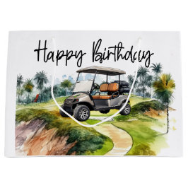 Sacola Para Presentes Grande Golf Birthday com aquarela de golfe