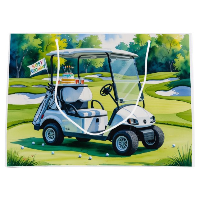 Sacola Para Presentes Grande Golf Birthday com aquarela de golfe (Frente)