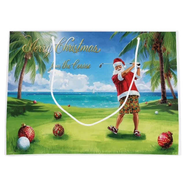 Sacola Para Presentes Grande Golf Christmas themed with Santa Claus (Frente)
