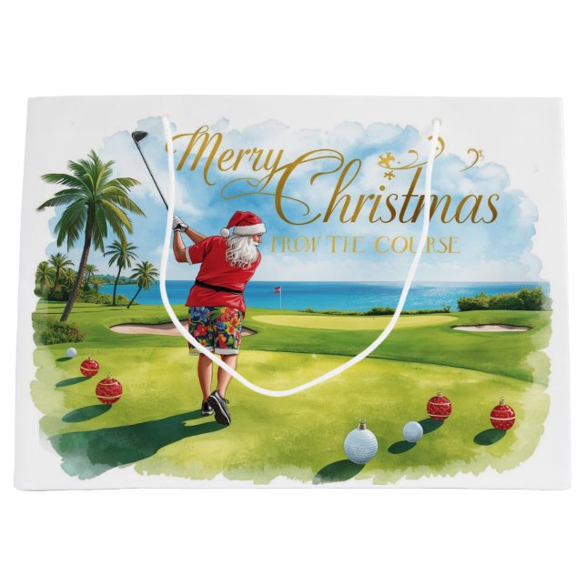 Sacola Para Presentes Grande Golf Christmas themed with Santa Claus (Frente)