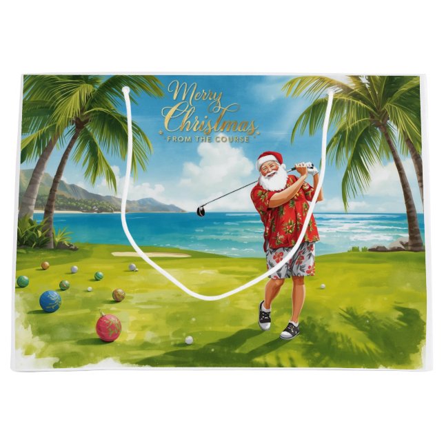 Sacola Para Presentes Grande Golf Christmas themed with Santa Claus (Frente)