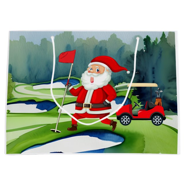 Sacola Para Presentes Grande Golf Natal Papai Noel com carrinho vermelho (Frente)