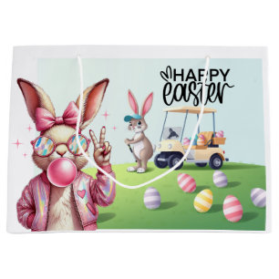Sacola Para Presentes Grande Golfe Bunny Ribbit Golfer para Páscoa