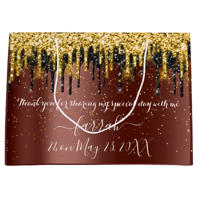 Sacola Para Presentes Grande Gotas Douradas Pretas Favorecem Grande Saco De Pre (Frente)