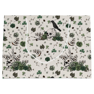 Sacola Para Presentes Grande Gótica Ivory Dia de São Patrício Floral Skulls Irl