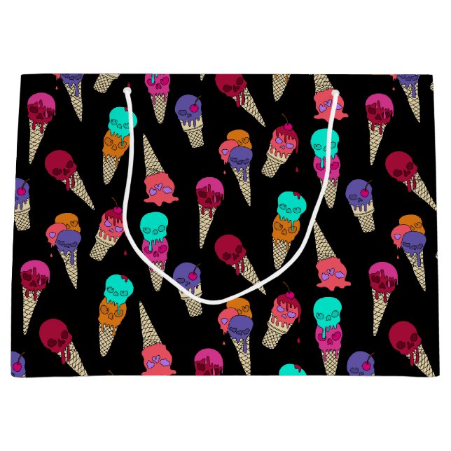 Sacola Para Presentes Grande Gótico Melty Summer Sorvete do crânio preto estran (Frente)