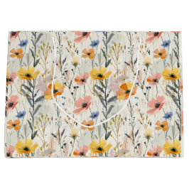 Sacola Para Presentes Grande Gouache Meadow Flowers Padrão