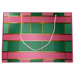 Sacola Para Presentes Grande Grade de Cores Moderna e Elegante Rosa e Verde