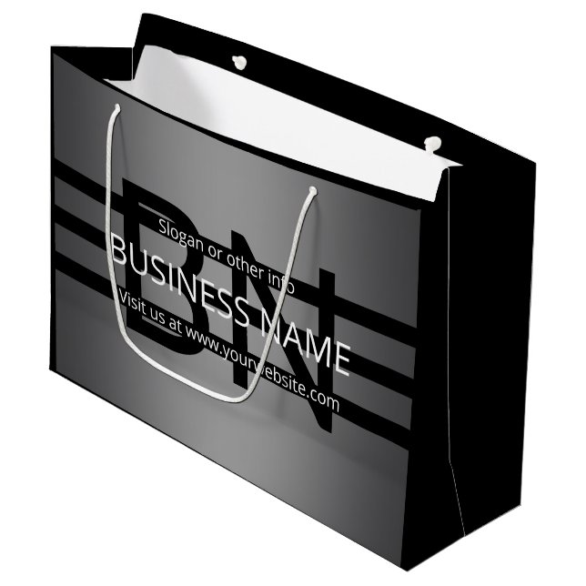 Sacola Para Presentes Grande Gradiente Cinza Moderno e Listras Pretas Horizonta (Frente inclinada)