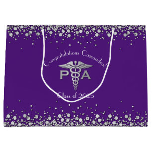 Sacola Para Presentes Grande Graduação de Assistente Médico PA Roxo Prata