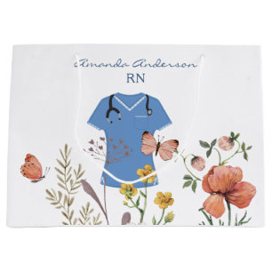 Sacola Para Presentes Grande Graduação de Enfermeira Floral