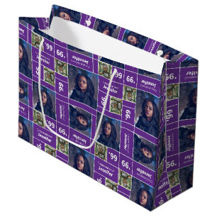 Sacola Para Presentes Grande Graduação de Foto Quadrada Ano Roxo