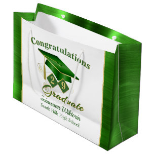 Sacola Para Presentes Grande Graduação Personalizada Dourada Verde Clássica