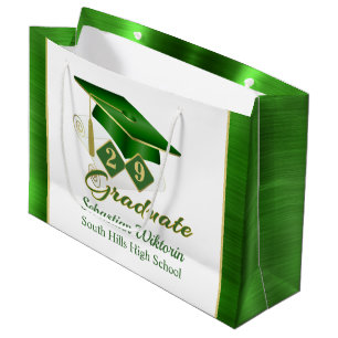 Sacola Para Presentes Grande Graduação Personalizada Dourada Verde Clássica