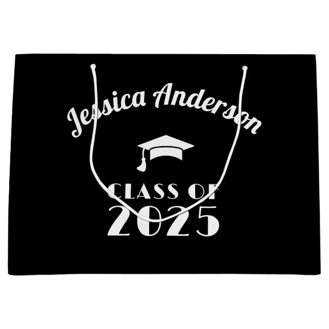 Sacola Para Presentes Grande Graduação Personalizada Preto e Branco  (Frente)