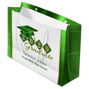 Sacola Para Presentes Grande Graduação Personalizada Verde e Dourado