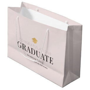 Sacola Para Presentes Grande Graduação rosa com pincel de Boné de formatura