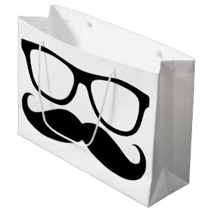 Sacola Para Presentes Grande Gráfico do preto do nerd do bigode