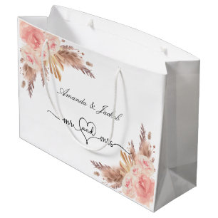 Sacola Para Presentes Grande Grama de pampas de casamento rosa floral rose