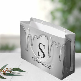 Sacola Para Presentes Grande Grande Cromo De Prata Gota Monograma De Metal Líqu