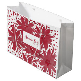 Sacola Para Presentes Grande Grande Design Floral Personalizado Ruby Red Gift B