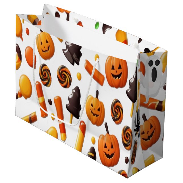 Sacola Para Presentes Grande Grande Saco de Presente do Halloween com Fantasmas (Frente inclinada)