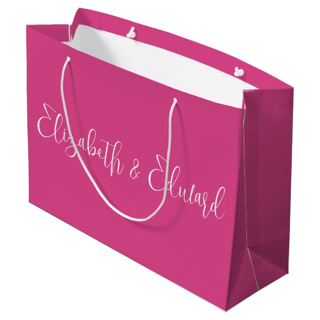 Sacola Para Presentes Grande Grande Saco de Presente - Texto Rosa e Branco (Verso inclinado)