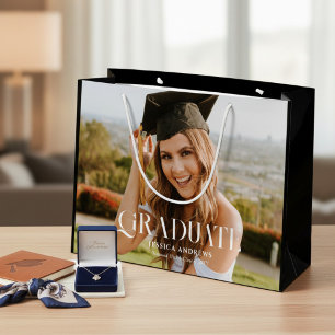 Sacola Para Presentes Grande Grande Script de Foto de Graduado Moderno