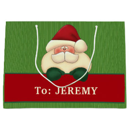 Sacola Para Presentes Grande Grandes faixas verdes com Papais noeis vermelhos p