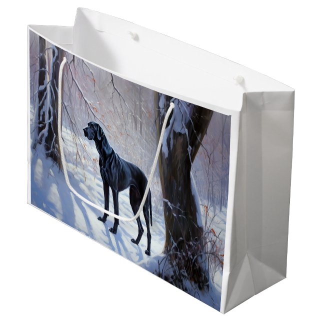 Sacola Para Presentes Grande Great Dane Deixe Nevar Natal (Frente inclinada)