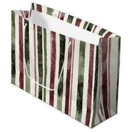 Sacola Para Presentes Grande Green Burgundy Strips Natal