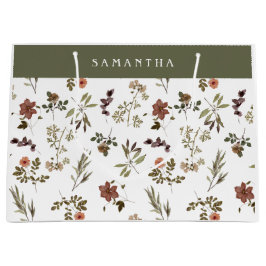 Sacola Para Presentes Grande Green Burgundy Wildflower Monogram Name