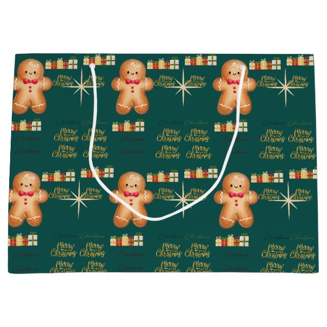 Sacola Para Presentes Grande Green Christmas  happy day and Christmas stocking (Frente)