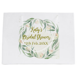 Sacola Para Presentes Grande Green eucalyptus floral bridal shower name date go