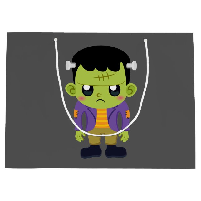 Sacola Para Presentes Grande Green Frankenstein Monster Halloween (Frente)