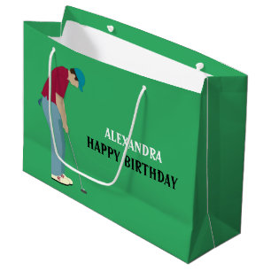 Sacola Para Presentes Grande Green Golfer Themed 