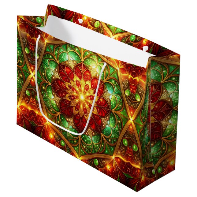 Sacola Para Presentes Grande Green Red Decorative Holiday Gift Bag (Frente inclinada)