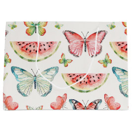 Sacola Para Presentes Grande Green Red Watermelon Blue Butterflies Birthday