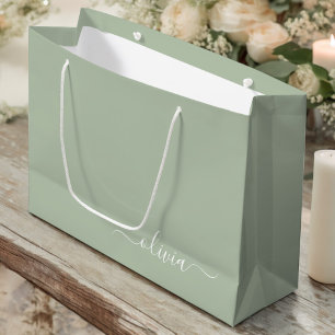 Sacola Para Presentes Grande Green Sage Modern Script Girly Monographic Name