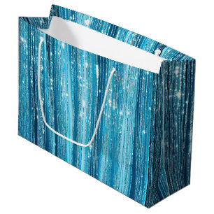 Sacola Para Presentes Grande Grelha Azul Aqua Tinsel Stripes