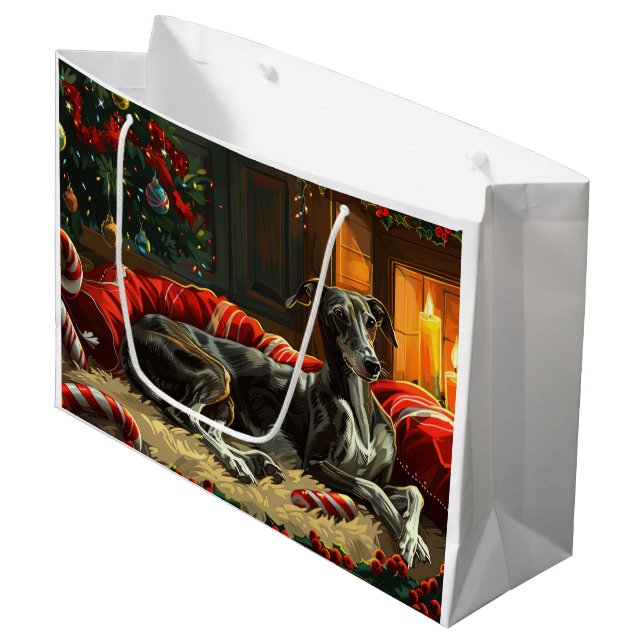 Sacola Para Presentes Grande Greyhound Natal Festivo (Frente inclinada)