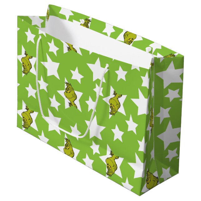 Sacola Para Presentes Grande Grinch Peeking Star Pattern (Frente inclinada)