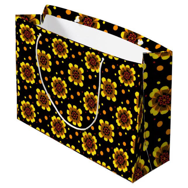 Sacola Para Presentes Grande Groovy 70s Daisy Flower Power Pattern (Verso inclinado)