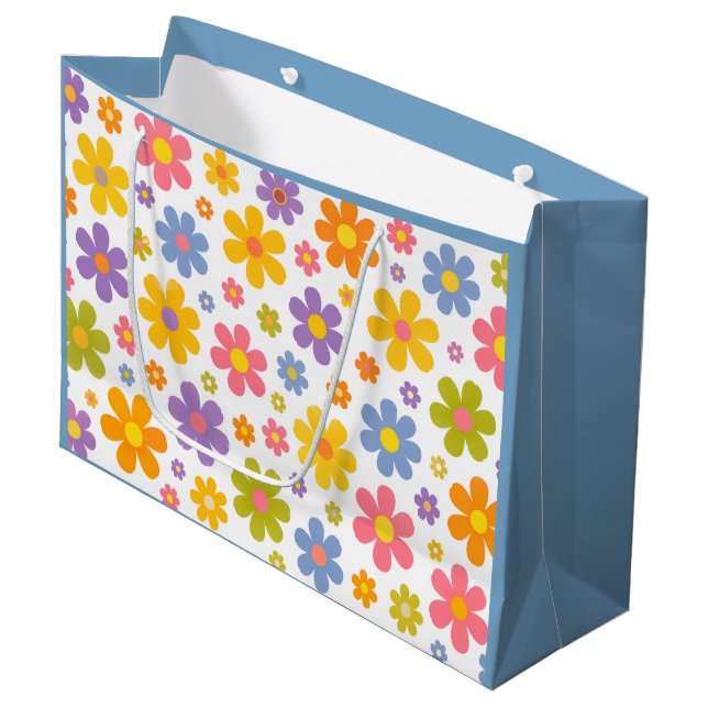 Sacola Para Presentes Grande Groovy Flower Power (Azul) (Frente inclinada)