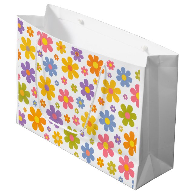 Sacola Para Presentes Grande Groovy Flower Power (Branco) (Frente inclinada)