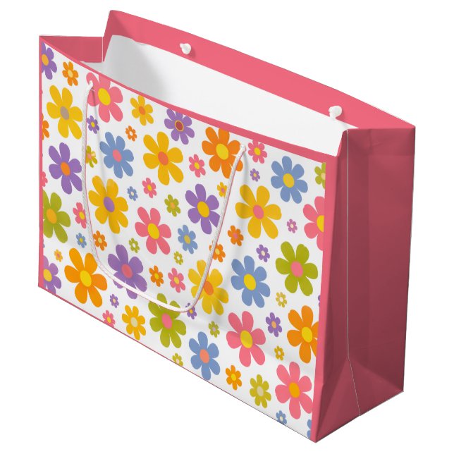 Sacola Para Presentes Grande Groovy Flower Power (Rosa) (Frente inclinada)