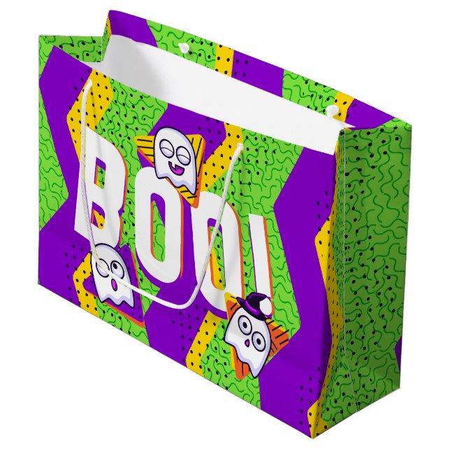 Sacola Para Presentes Grande Halloween BOO Ghosts Green Party Bag (Frente inclinada)