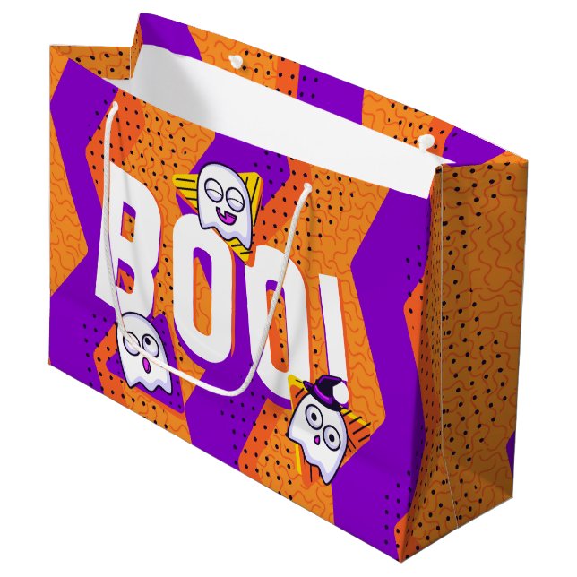 Sacola Para Presentes Grande Halloween BOO Ghosts Orange Party Bag (Frente inclinada)
