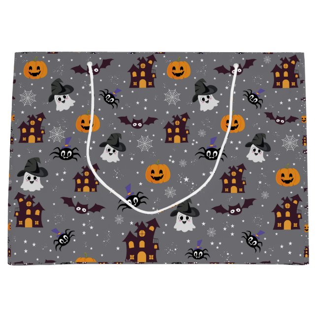 Sacola Para Presentes Grande Halloween Cinza  (Frente)