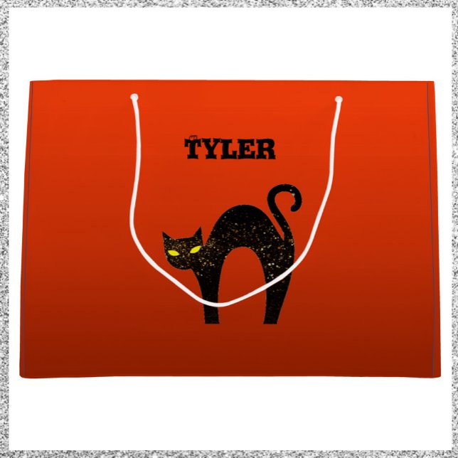 Sacola Para Presentes Grande Halloween de Gato Negro Assustador (Criador carregado)